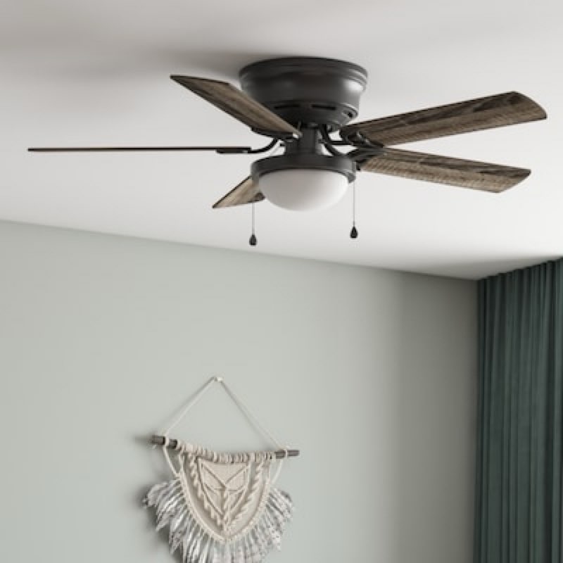 Harbor Breeze Armitage 52-in Flush Mount Matte Black with Black/Cocoa Blades Ceiling Fan