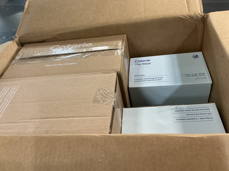 Condition photo showing New/Like New for coterie baby wipes + diapers kit, size 1 (99 count) & size newborn diapers (93 count), 8 pack (448) baby wipes with 99% water, plant based materials, hypoallergenic for sensitive skin