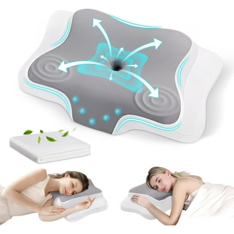 RTB-JINXIA Cervical Pillow for Neck Pain Relief, Ergonomic Orthopedic Pillows for Side, Back & Stomach Sleepers, Gray