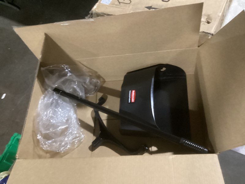 Condition photo showing As Is for Rubbermaid Commercial Products Dustpan with Long Handle Plastic Black Compatible with Any Broom for Lobby/Restaurant/Office/Home/Dog Pooper Scooper 12.50" Wide