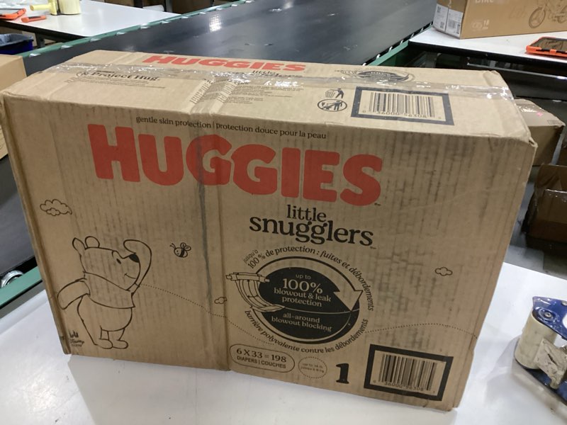 Condition photo showing New/Like New for huggies size 1 diapers, little snugglers diapers, size 1 (8-14 lbs), 198 count (6 packs of 33), packaging may vary