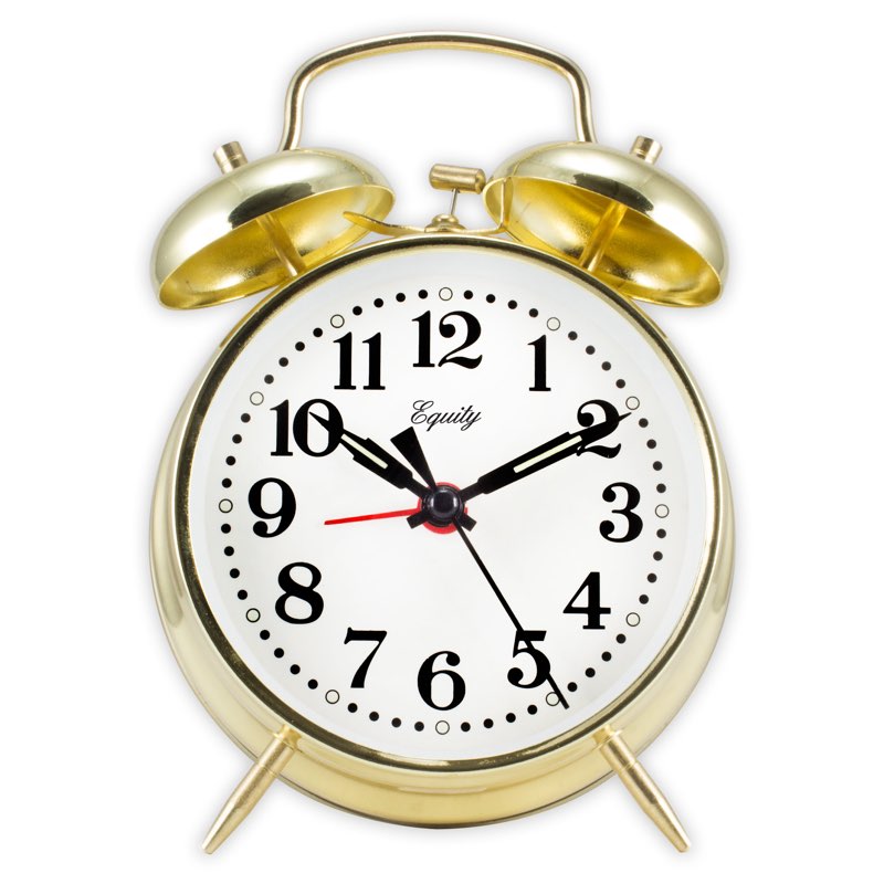 Brass-finished Metal Twin Bell Keywind Analog Alarm Clock