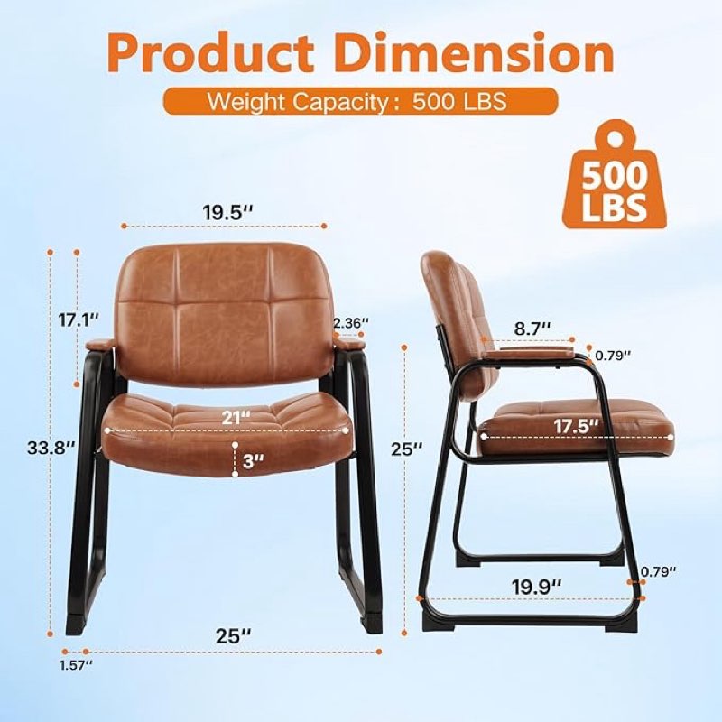 clatina big & tall 500 lbs waiting room chairs with padded armrests and sled base