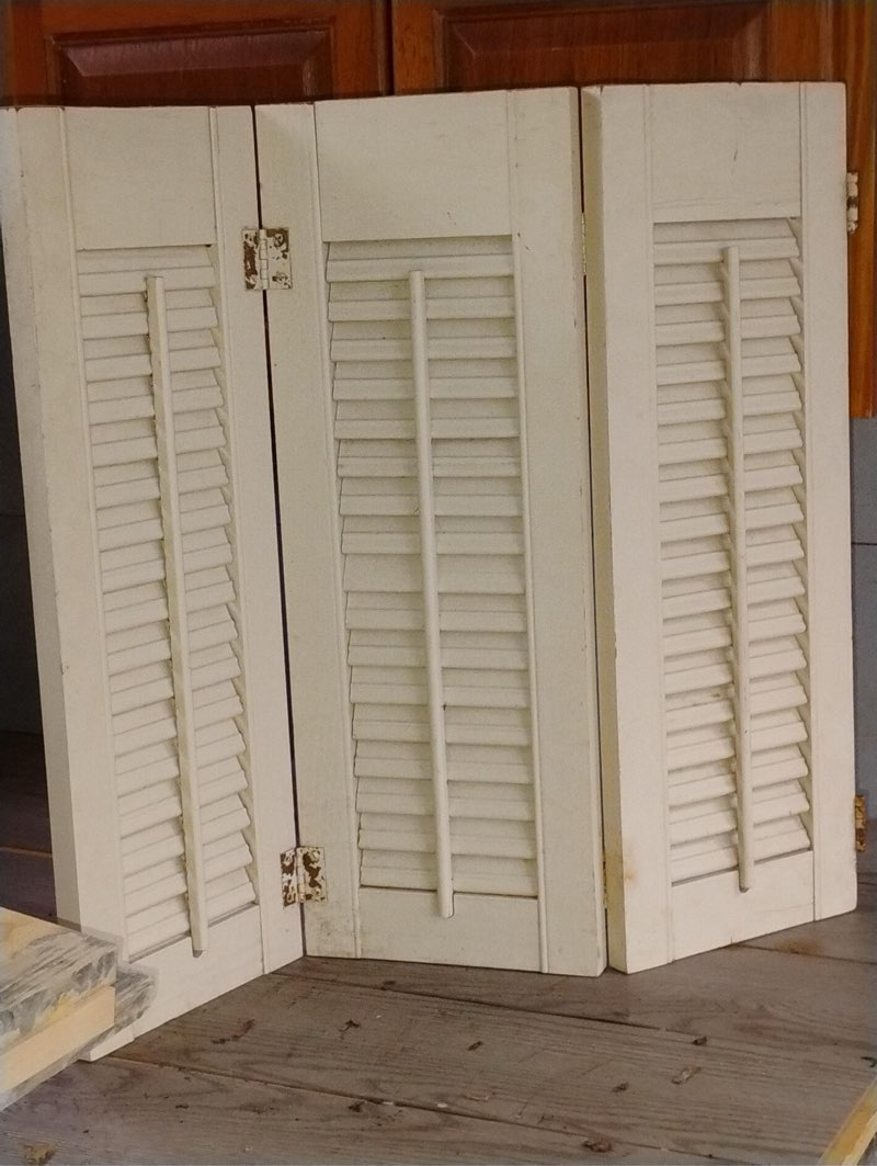 Vintage Louvered Window Shutters, 3 panel