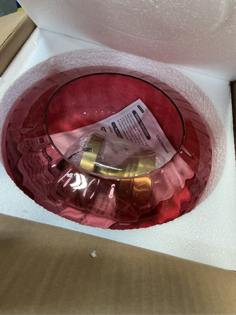 Condition photo showing Good Condition for Fivemengo 11.8in Semi Flush Mount Ceiling Light Fixture, Vintage Striated Glass Kitchen Lighting Fix