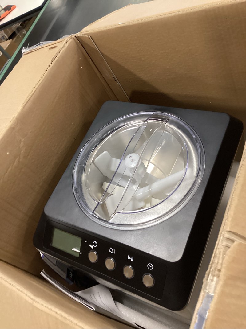 Condition photo showing As Is for Whynter Ice Cream Maker Machine Automatic 2.1 Qt. upright with Built-in Compressor, LCD Digital Display & Timer, No Pre-Freezing, ICM-201SB, Stainless Steel