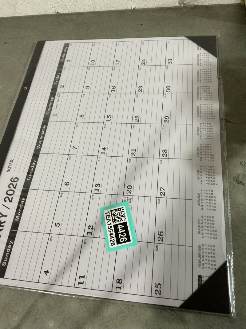 Condition photo showing New/Like New for desk calendar 2026,january 2026 to june 2027,desk calendar 2026 large 22x17, calendar 2026 with pvc cover,round holes& notes list (black),18 months 2026 desk calender. jan-2026-1pcs