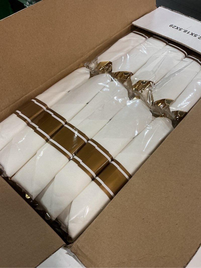 Condition photo showing Good Condition for nervure 350pcs ivory plastic plates - ivory gold plastic dinnerware sets for 50 guests - 100 gold disposable plates, 50 pre rolled silverware sets, 50 cups perfect for wedding & party ivory and gold 50
