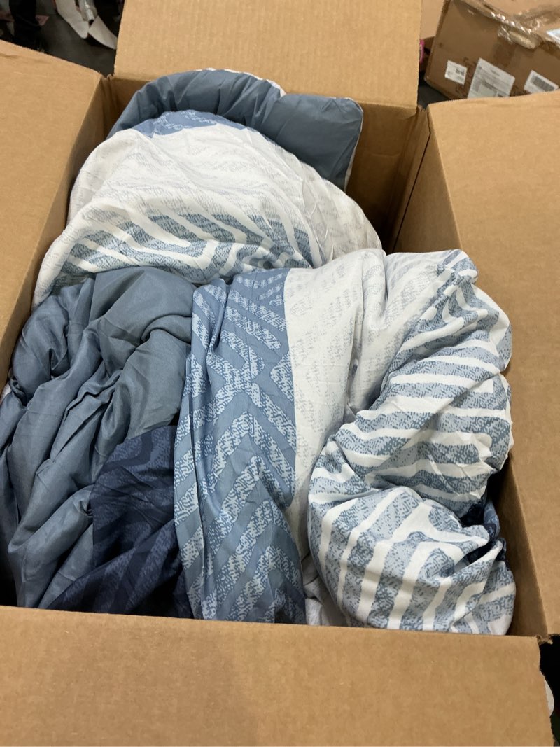 Condition photo showing As Is for (Similar)Drucon Blue Comforter Set Queen Size 7 Piece Bed in a Bag, Boho Striped Bedding Set, Soft Microfiber Comforter and Sheet Set for All Season (Queen, 90\"x90\") Queen Blue