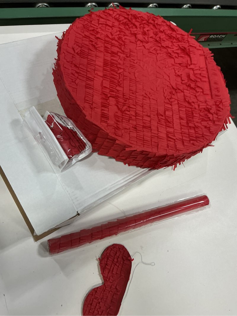 Condition photo showing New/Like New for Jenaai 16" Round Blank Piñata with Stick, Blindfold and Confetti for Adults and Kids' Birthday Parties(Red)