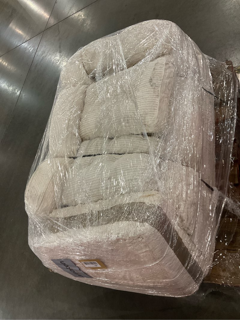 Condition photo showing As Is for MAXYOYO Convertible Sofa Bed, Pull Out Loveseat Sleeper Sofa, 2 in 1 Folding Couch Bed, Fold Out Floor Couch with Pillows for Living Room Bedroom Lounge, Beige 55" Tri-fold Loveseat Beige