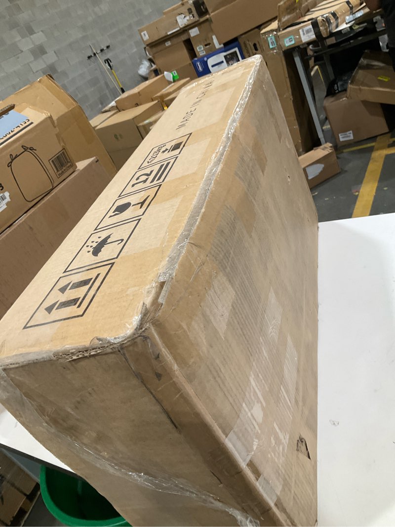 Condition photo showing As Is for YITAHOME Small Solid Wood Top Kitchen Island Cart on Wheels with Storage, Rolling Portable Dining Room Serving Utility Carts Mobile Movable with 3 Drawers Cabinet, Oak & White 26.7"W White