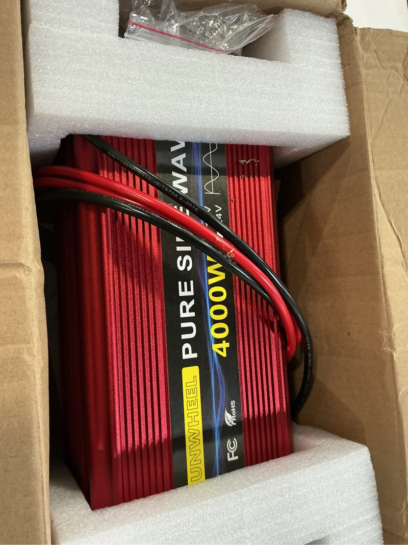 Condition photo showing Good Condition for SUNWHEEL 4000W Pure Sine Wave Inverter, Solar Off-Grid Inverter, 12V DC to 110V 120V AC for RV?Microwave?Truck?Refrigerator?Freezer?TV?Air Conditioner with 4 AC outlets and LCD Display 12V-4000W