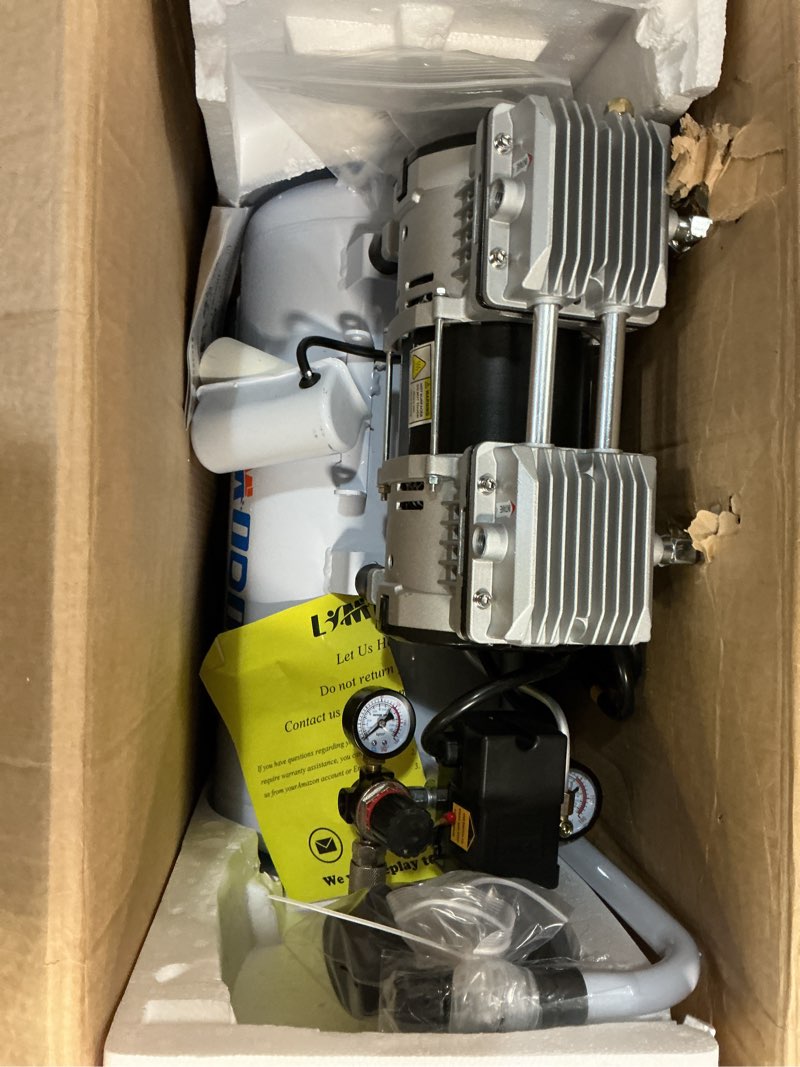 Condition photo showing Good Condition for portable 8 gal aluminum tank air compressor, rustproof, lightweight at only 37.5 pounds, efficiency dual air intakes, quiet air compressor, 68db, ideal for diy, home & garage applications 8 gallon aluminum tank