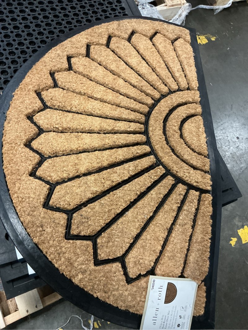 Condition photo showing Good Condition for allen + roth 2-ft x 3-ft natural/black coir/rubber half-round indoor decorative door mat