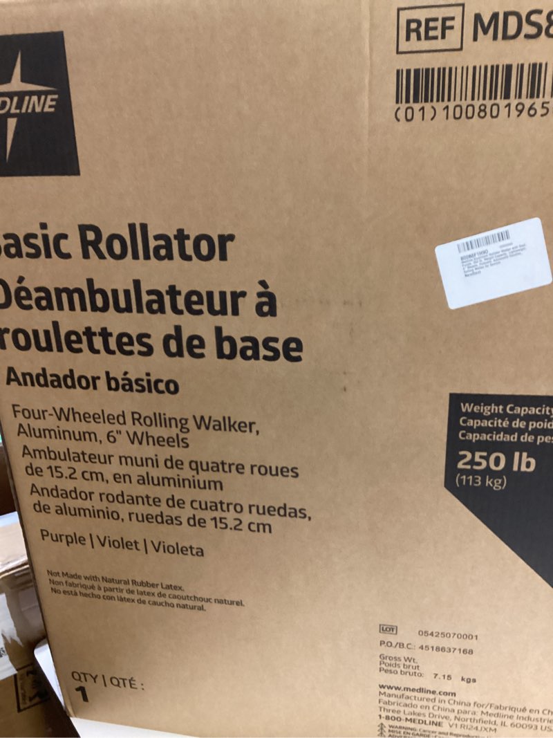 Condition photo showing New/Like New for Medline Aluminum Rollator Walker with Seat, Purple, 250 lb. Weight Capacity, Lightweight, 6” Wheels, Foldable, Adjustable Handles, Rolling Walker for Seniors