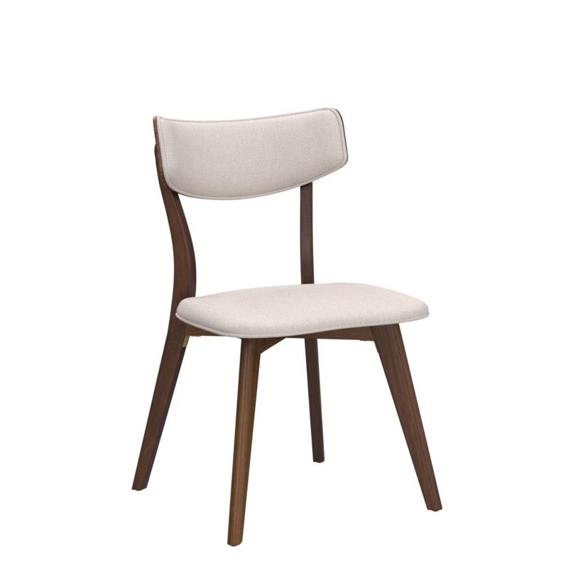 Chazz Mid-Century Fabric Dining Chairs with Natural Walnut Finished Frame, 2-Pcs Set, Light Beige / Natural Walnut Finish