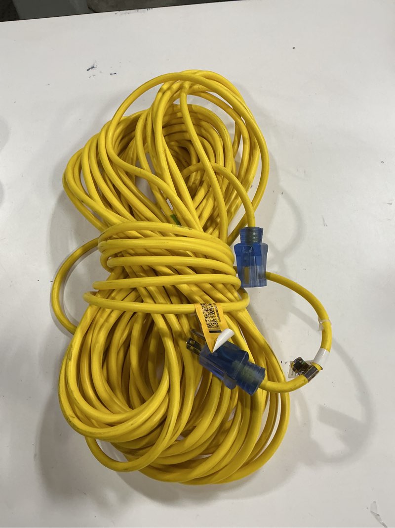 Condition photo showing As Is for Southwire Polar Solar Extra Heavy Duty Extension Cord, 50Ft, 10 Gauge, 3 Conductor, Outdoor Cord, SJEOW, Lighted End, Yellow, 1788SW0002(SIMILAR NO SAME)