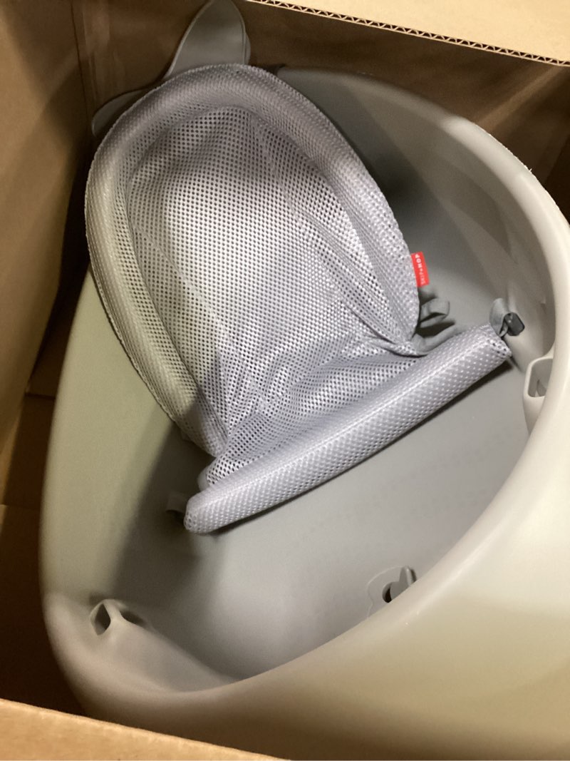 Condition photo showing Good Condition for skip hop infant bath tub 3-stage grow with baby smart sling moby bathtub grey age 0+ grey tub