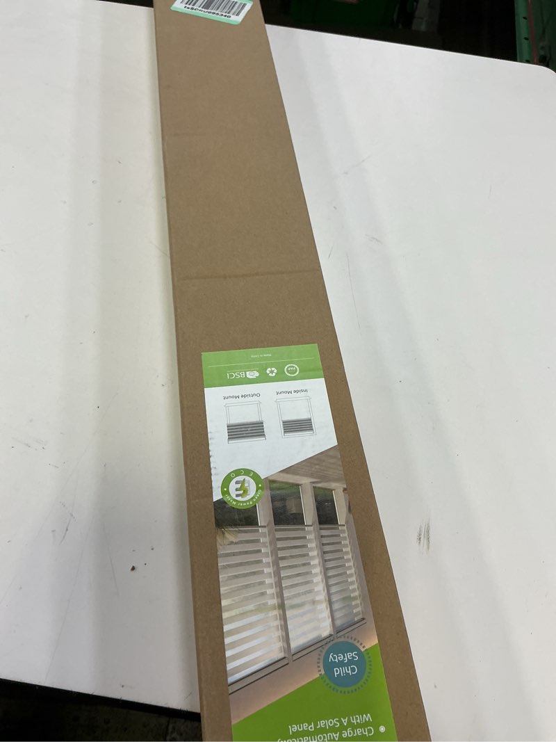 Condition photo showing New/Like New for DENFOON Motorized Zebra Blinds, Solar Powered Dual Layer Automatic Shades with Remote Control, Rechargeable Smart Blinds Horizontal Wireless Electric Shades for Windows, Custom Size, White? 20 x 72 White 20"W x 72"H