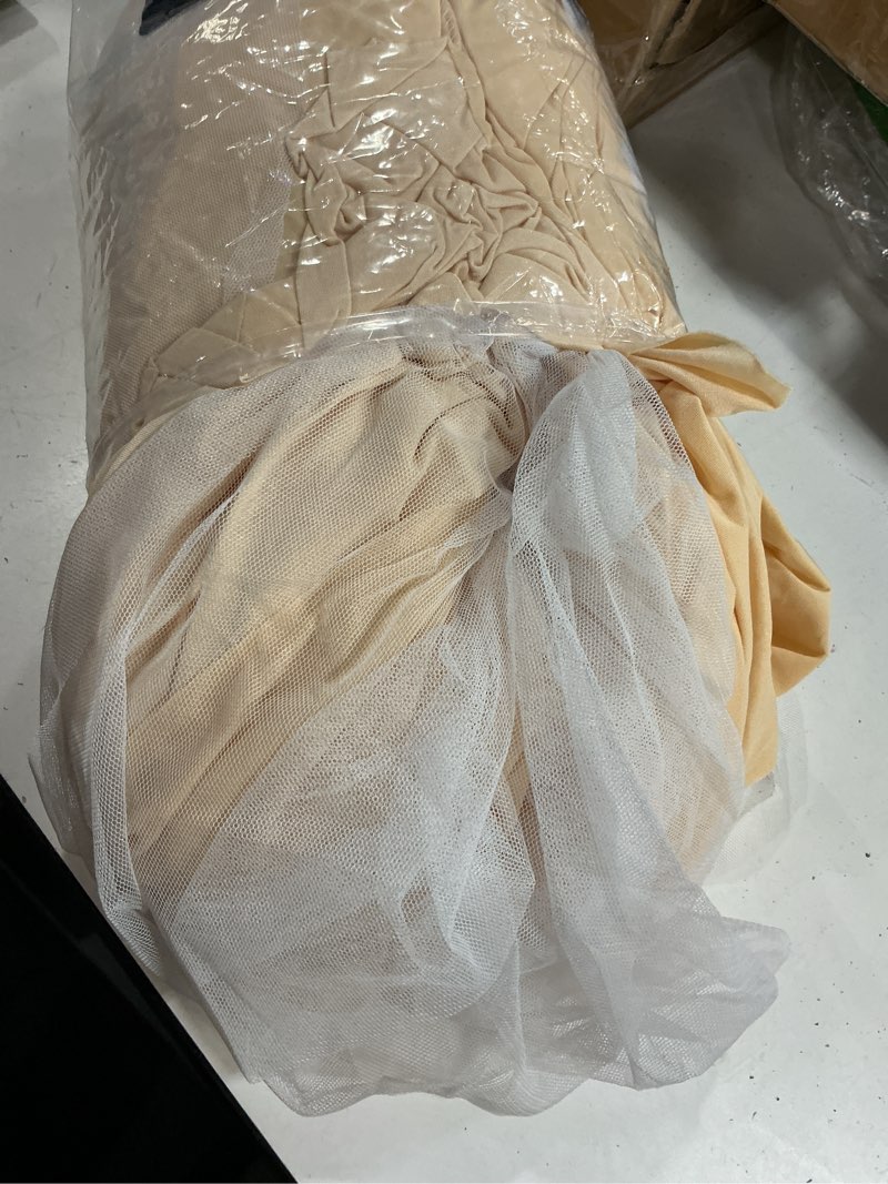 Condition photo showing As Is for partisky champagne tablecloths 6 foot rectangle tables, spandex fitted tablecloth stretch table cover with tulle skirt for baby shower birthday party wedding banquet dessert table decorations champagne 72" x 29" (1 pack)