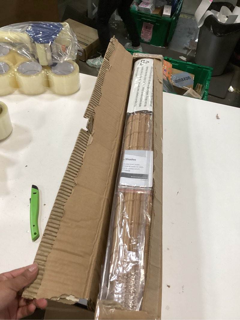 Condition photo showing New/Like New for Cordless Bamboo Roman Shades for Windows, 100% Blackout Backing Fabric for Light Blocking, 32" W × 64" H - Papara Carbon Blackout - Papara Carbon 32" W × 64" H
