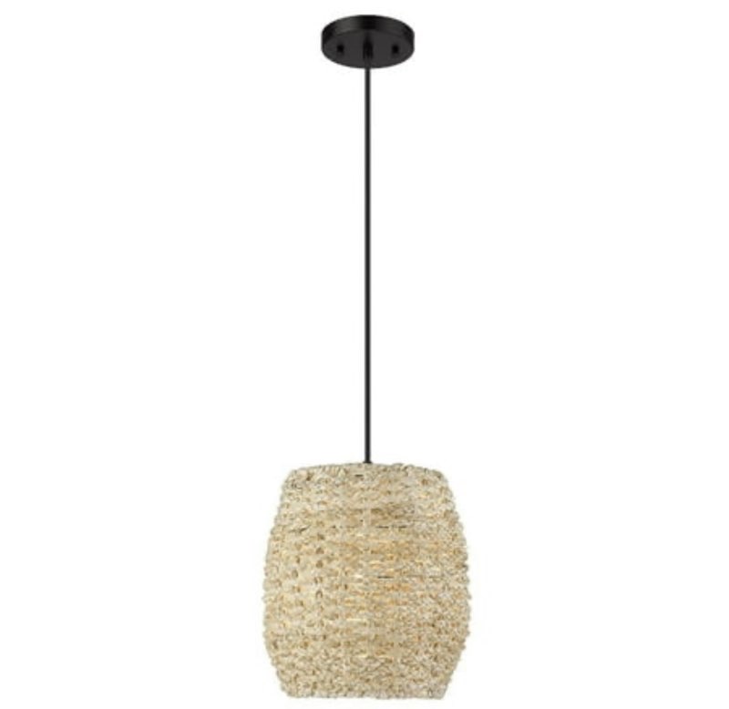 Golden Lighting Cheyanne 1-Light Modern Metal Pendant in Matte Black/Natural