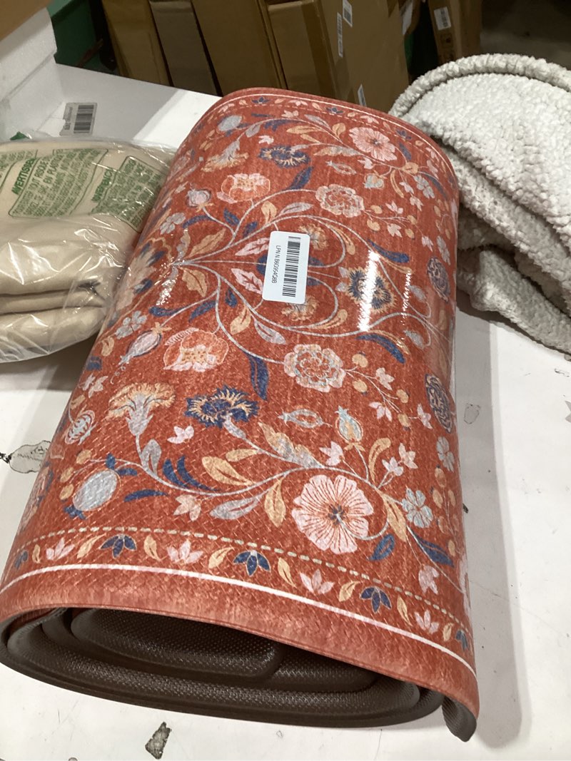 Condition photo showing Good Condition for KIMODE Anti Fatigue Mat for Kitchen Floor Non Slip,Boho Vintage Floral Kitchen Rugs Sets of 2,Cushioned Memory Foam Waterproof Standing Carpet for Laundry Sink Home,Red 17.3" x 47 "+ 17.3" x 29 "--0.47 inches Red