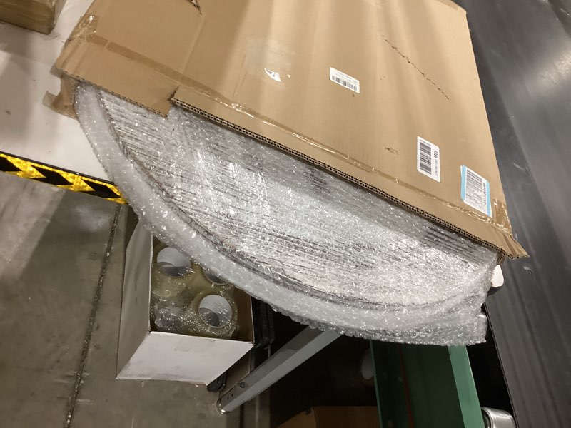 Condition photo showing As Is for Extra Large Round Ottoman Table Tray Round-24 - Rustic Wooden Serving Tray for Farmhouse Decorative Oversized Coffee Table Trays Living Room Kitchen Counter Breakfast Whitewash White 24"