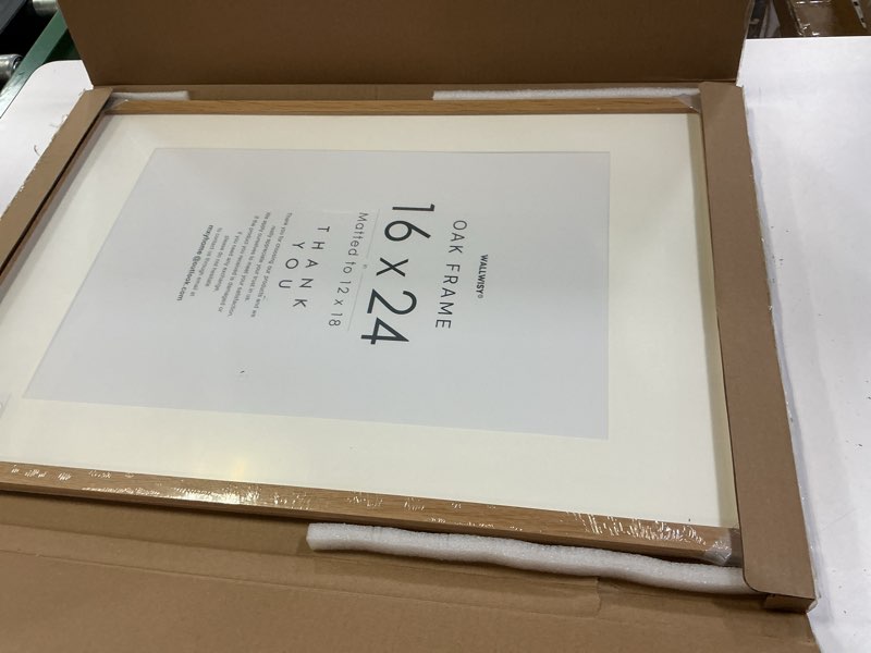 Condition photo showing New/Like New for 16x24 wood frame, solid oak 16x24 poster frames with mat to 12x18(openning size is 11.7x17.7), natural oak 24x16 frame, set of 1 16x24 in - 1p natural oak