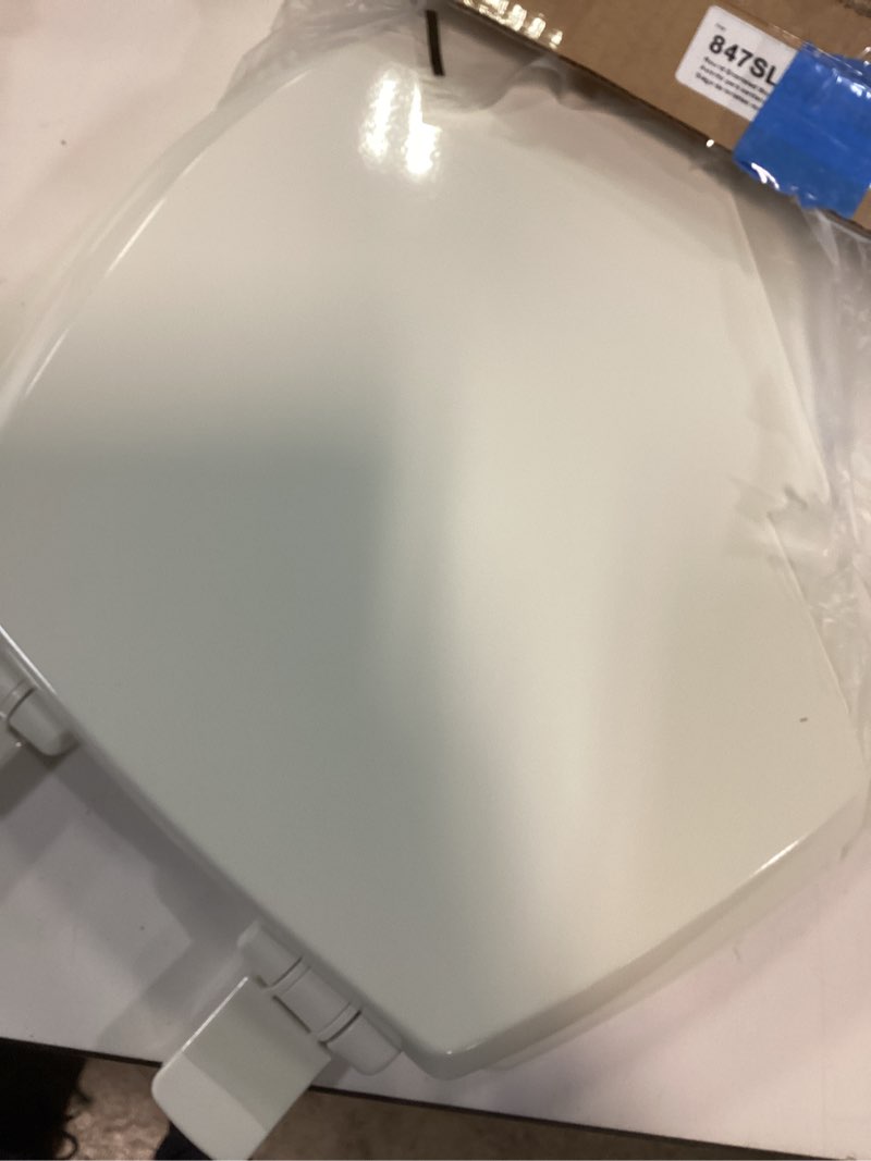 Condition photo showing Good Condition for mayfair cassel slow close toilet seat, easy clean, non slip premium wood seat, easy install, made in usa, round, biscuit seat round