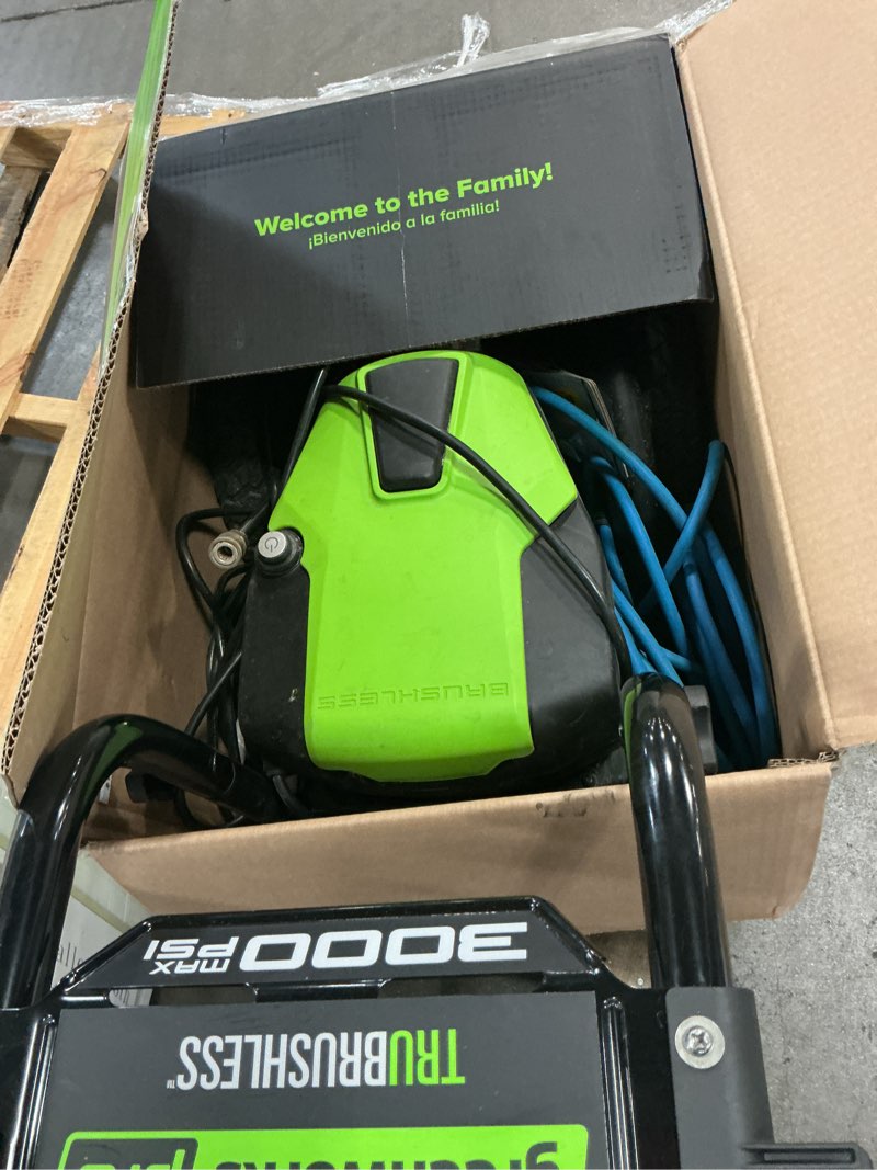 Condition photo showing As Is for greenworks pro 3000-psi 2.3-gpm cold water electric pressure washer