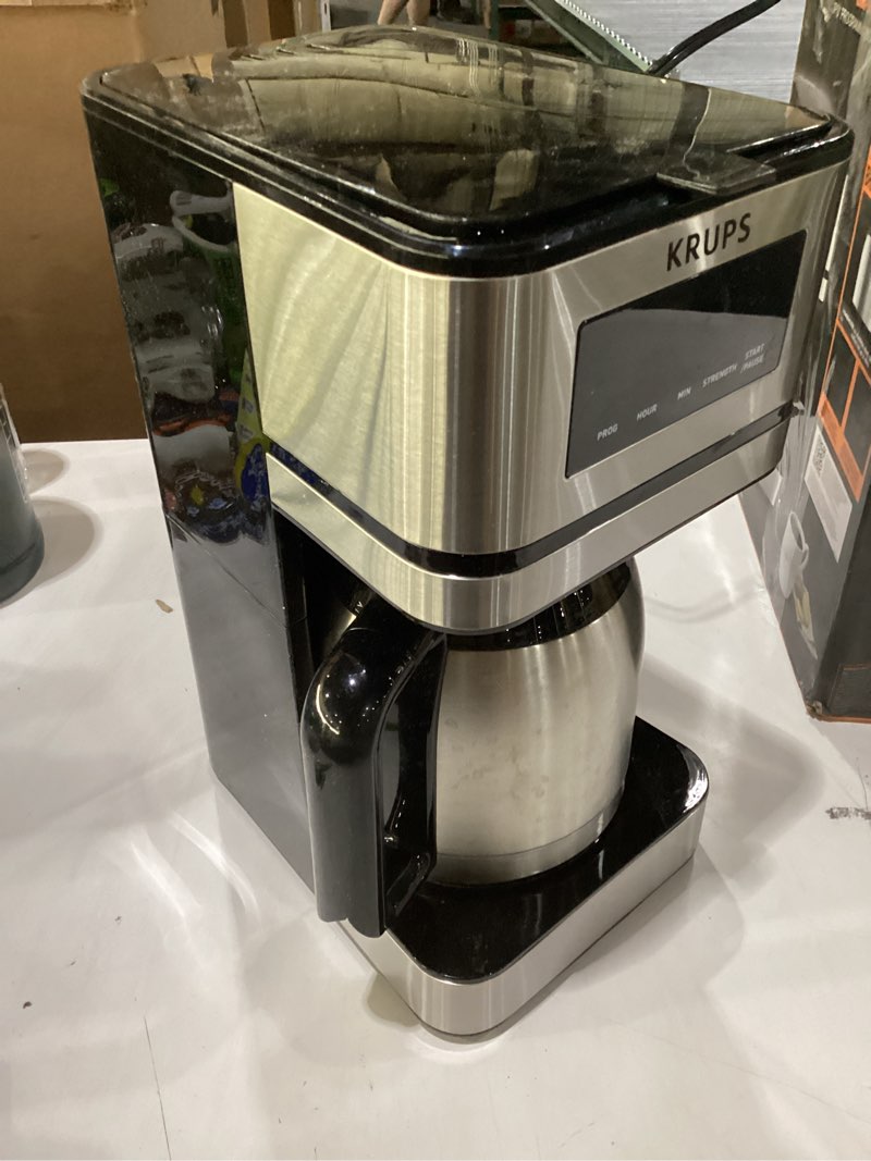 Condition photo showing Good Condition for Krups Simply Brew Stainless Steel and Thermal Carafe Drip Coffee Maker 12 Cup Programmable, Customizable, Digital Display, Insulated Coffee Filter, Dishwasher Safe, Drip Free Silver and Black 12-Cup Thermal