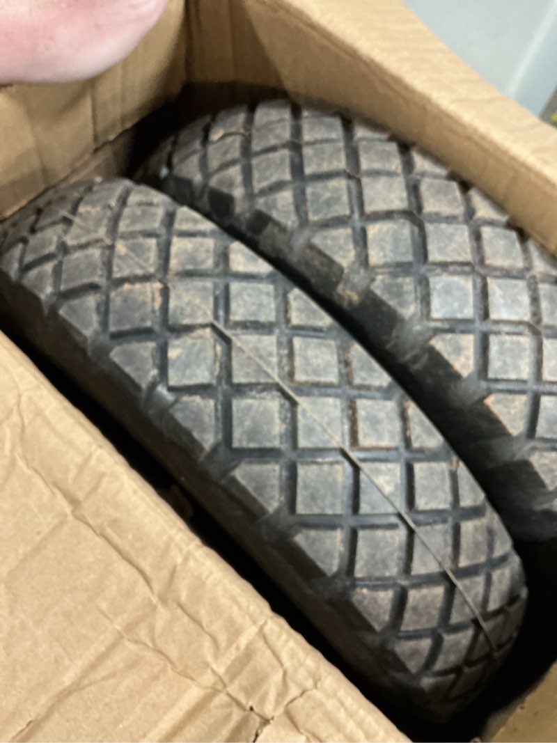 Condition photo showing As Is for 4.80/4.00-8" tire and wheel flat free 2 pcs, 16" solid wheelbarrow tire with 5/8" & 3/4" bearings,3"-7" centered hub, 14"-16" universal fit for hand truck/garden trailer/trolley/wagon black-white 2