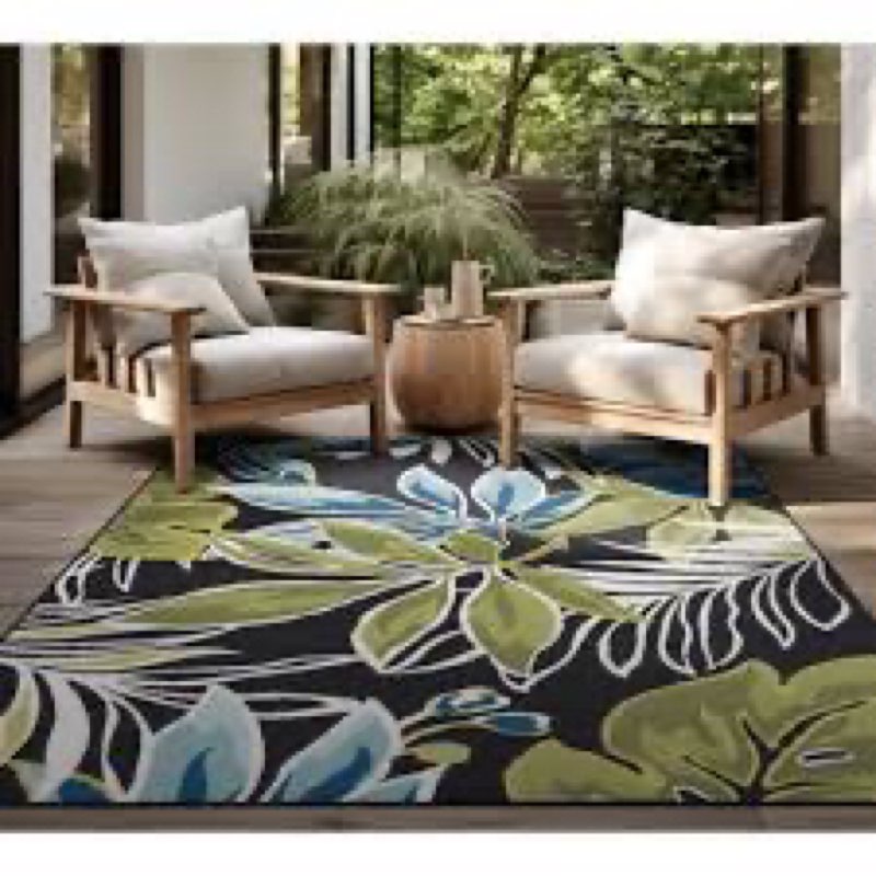 Aronda Floral Indoor / Outdoor Area Rug for Patios, Entryway, Deck or Porch - Black