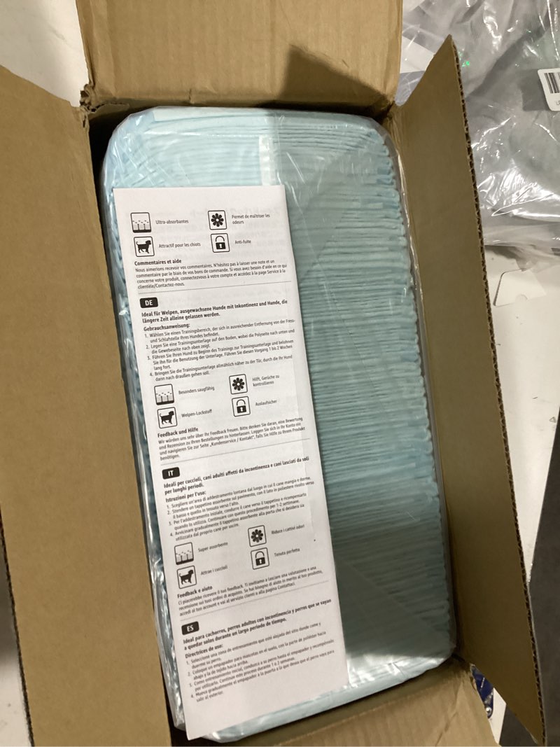 Condition photo showing Good Condition for Amazon Basics Dog and Puppy Pee Pads, 5-Layer Leak-Proof Super Absorbent, Quick-Dry Surface, Potty Training, Regular (22x22"), 100 Count, Blue & White Regular (100 Count)