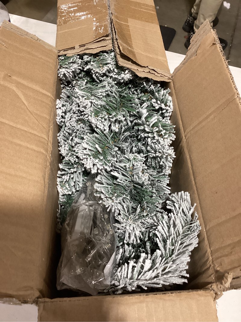 Condition photo showing As Is for Artificial Christmas Tree, 4.5Ft Fake Christmas Trees with Lights, Snow Flocked Pencil Spruce Xmas Tree Foldable Stand Hinged for Home, Party, Office Decoration 4ft 4in
