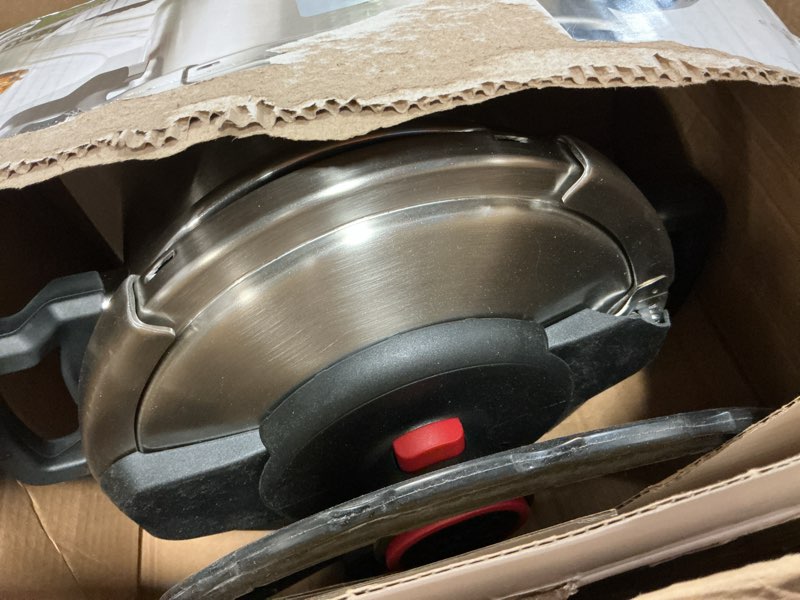 Condition photo showing As Is for T-fal Clipso Stainless Steel Pressure Cooker, 6.3 Quart, Recipe Book, Steam Basket, Easy-Open Lid, Secure Locking System, Adjustable Pressure Valve, Induction Cookware, Pots and Pans, Kitchen, Silver