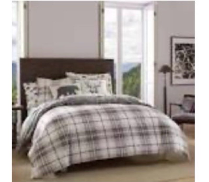 eddie bauer - queen comforter set, reversible cotton bedding with matching shams, plaid home decor f