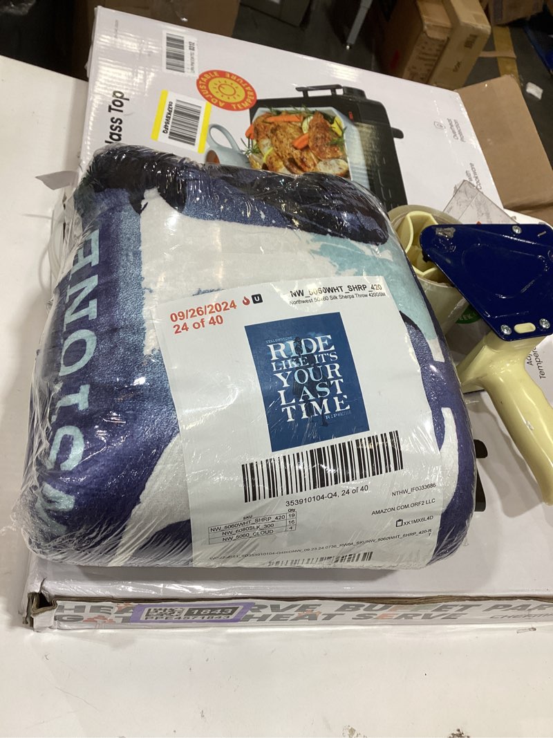 Condition photo showing item condition for Northwest Yellowstone Silk Touch Sherpa Throw Blanket, 50" x 60", Holiday Ride 50" x 60" Holiday Ride