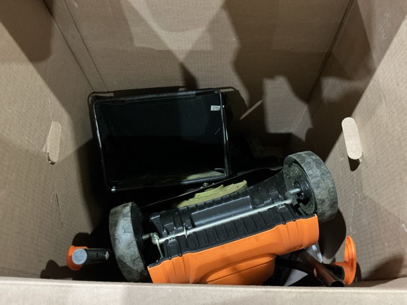 Condition photo showing As Is for lawnmaster clmf4817e 48v max brushless mower with 2x24v max 4.0ah battery and a dual charger