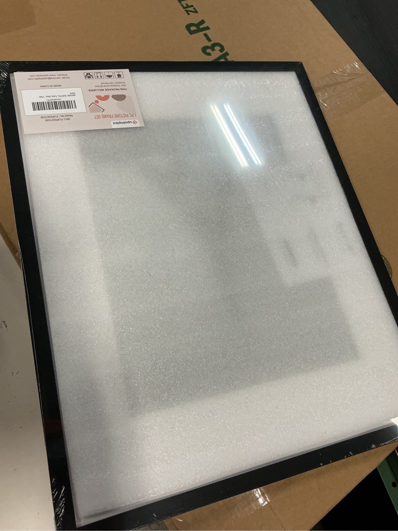 Condition photo showing New/Like New for upsimples 16x20 picture frame, display pictures 11x14 with mat or 16 x 20 without, wall hanging poster frame, black, 1 pack black 16x20