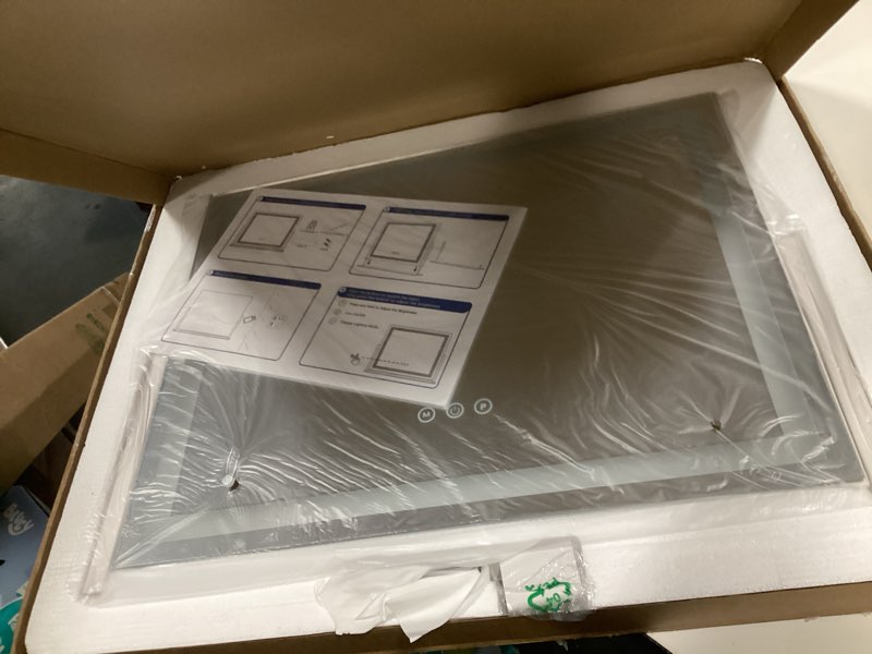 Condition photo showing New/Like New for FENNIO Vanity Mirror with Lights 22''x18'' Makeup Mirror with Lights,Lighted Makeup Mirror with 10X Magnification and USB?Smart Touch Screen with 3-Color Lighting,Dimmable?Square White? White 22"L x 18"W