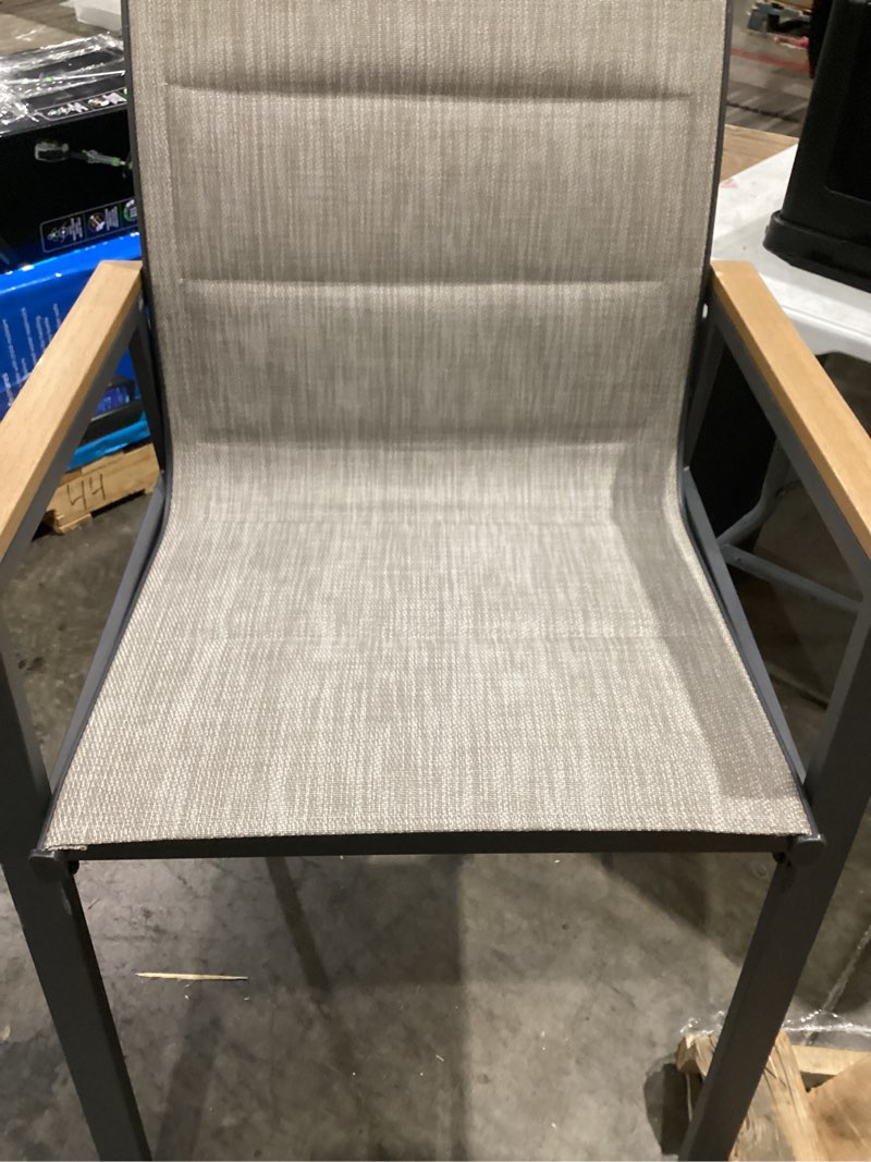 Condition photo showing Good Condition for style selections waterline 3 -piece gray balcony height patio dining set steel square table with 2