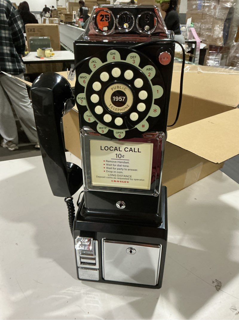 Condition photo showing As Is for crosley cr56-bk 1950's payphone with push button technology, black