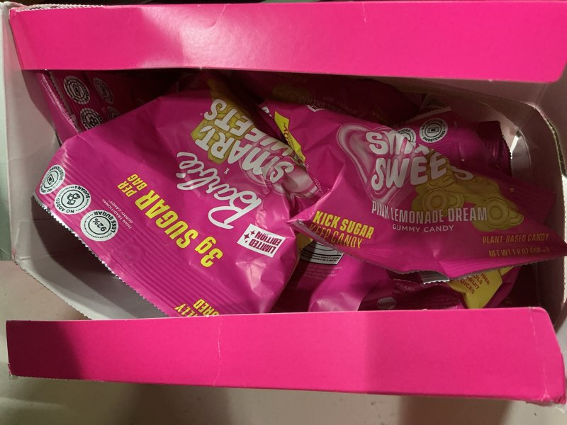 Condition photo showing New/Like New for  Best by: 04/14/2026 SmartSweets Barbie Pink Lemonade Dream Gummy Candy: 1.8oz (Pack of 14), Gummy Candy with Low Sugar, 