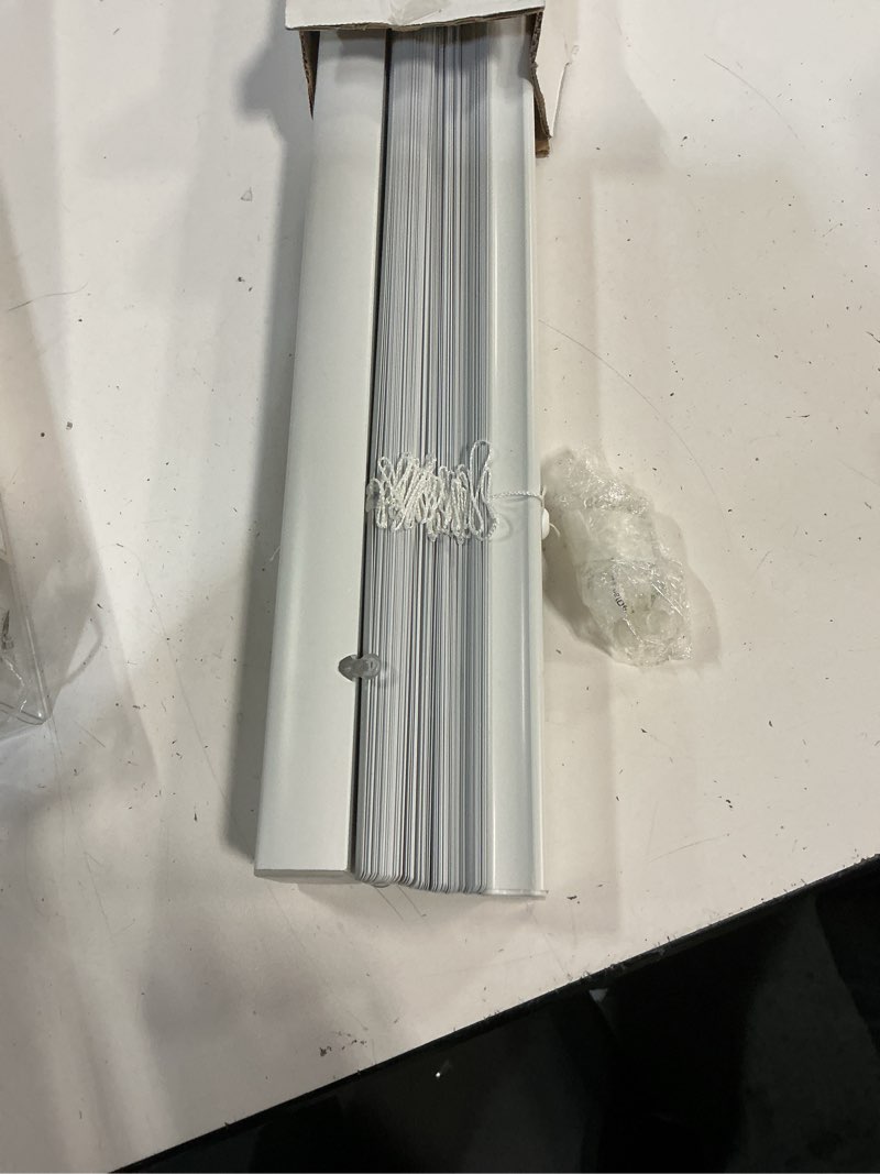 Condition photo showing Good Condition for project source room darkening 1-in slat width 34-in x 64-in cordless white vinyl room darkening mini-blinds