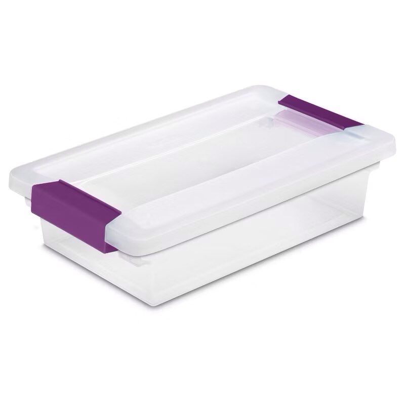 Sterilite 1.9qt Purple Latch Box Clear: Plastic Storage Bin with Lid, Portable, Stackable, Built-In Handles, Universal Use. 12 Pc.