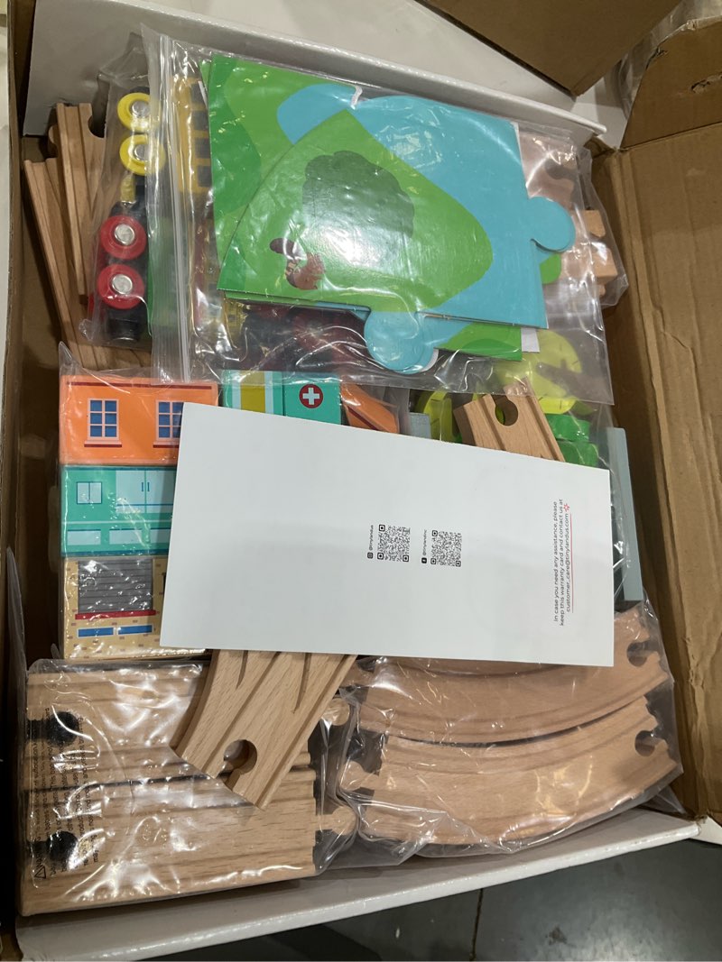 Condition photo showing Good Condition for Tiny Land 110PCS Wooden Train Set – Toy Train with Tracks for Kids Ages 3-7, Compatible with Major Brands, Ideal Railway Playset for Boys and Girls, Great Birthday