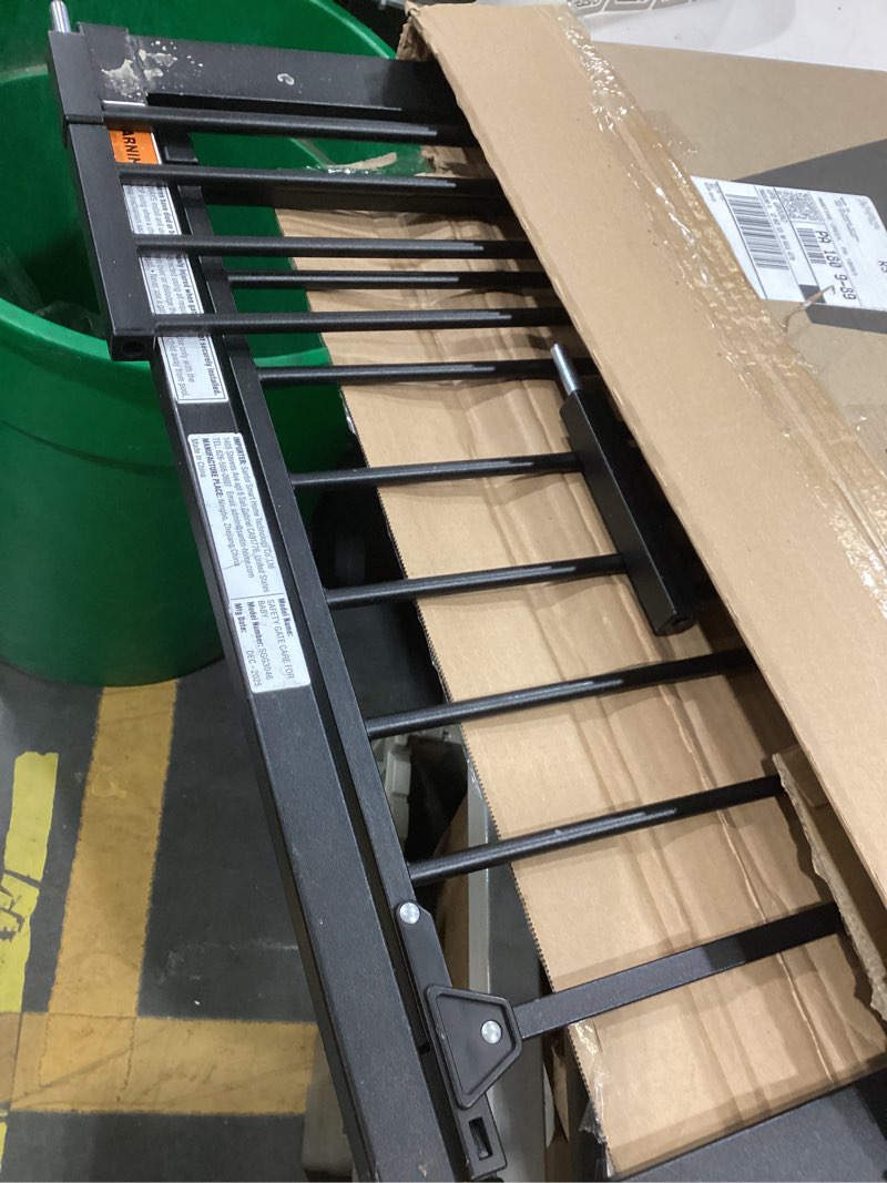 Condition photo showing As Is for keny 29.7"-46" baby gate for stairs, auto close dog gates for doorways, pressured mounted no drilling pet gate extra wide, one-hand opening dual lock stair gate, indoor kids necessities, black black 29.7-46"wide,30"tall